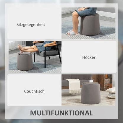 Storage Ottoman 2-in-1 Footstool with Lid, Round Velvet Ottoman Footrest Stool with Storage for Living Room Bedroom Ø44 x 47.5 cm Dark Gray