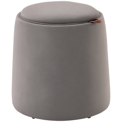 Storage Ottoman 2-in-1 Footstool with Lid, Round Velvet Ottoman Footrest Stool with Storage for Living Room Bedroom Ø44 x 47.5 cm Dark Gray