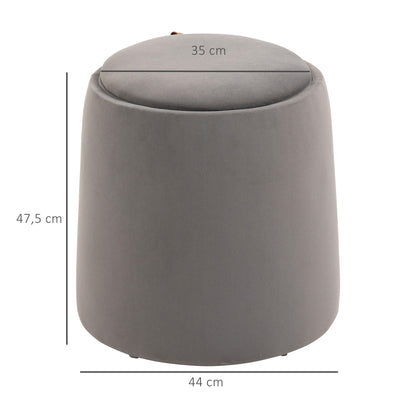 Storage Ottoman 2-in-1 Footstool with Lid, Round Velvet Ottoman Footrest Stool with Storage for Living Room Bedroom Ø44 x 47.5 cm Dark Gray