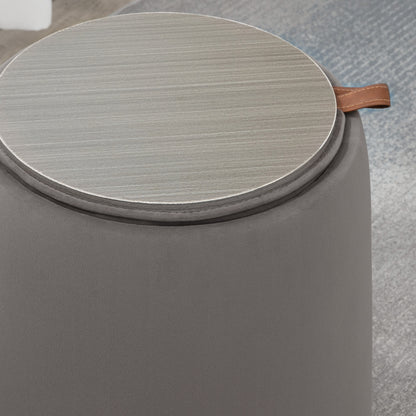 Storage Ottoman 2-in-1 Footstool with Lid, Round Velvet Ottoman Footrest Stool with Storage for Living Room Bedroom Ø44 x 47.5 cm Dark Gray