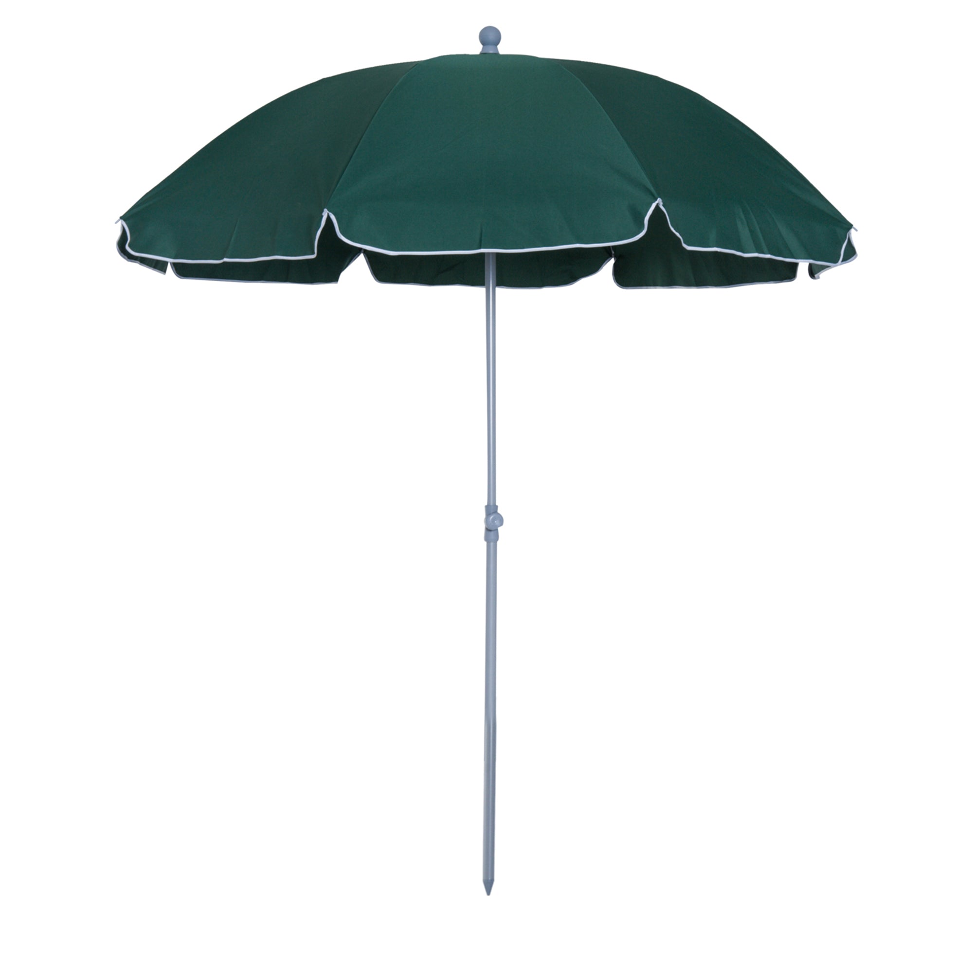 Beach Umbrella Ø202 cm Diameter with Tilted Roof Detachable Post and Spike for Garden Green