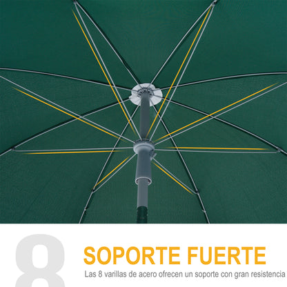 Beach Umbrella Ø202 cm Diameter with Tilted Roof Detachable Post and Spike for Garden Green