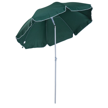 Beach Umbrella Ø202 cm Diameter with Tilted Roof Detachable Post and Spike for Garden Green