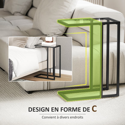 C-Shaped Side Table with Tempered Glass Top, Steel Frame, Coffee Table for Living Room, Bedroom, 46 x 25 x 63.5 cm, Oak