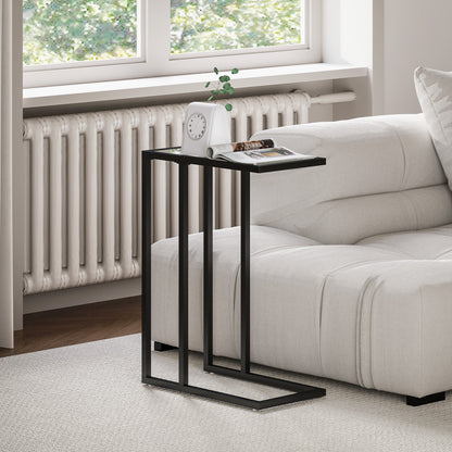 C-Shaped Side Table with Tempered Glass Top, Steel Frame, Coffee Table for Living Room, Bedroom, 46 x 25 x 63.5 cm, Oak