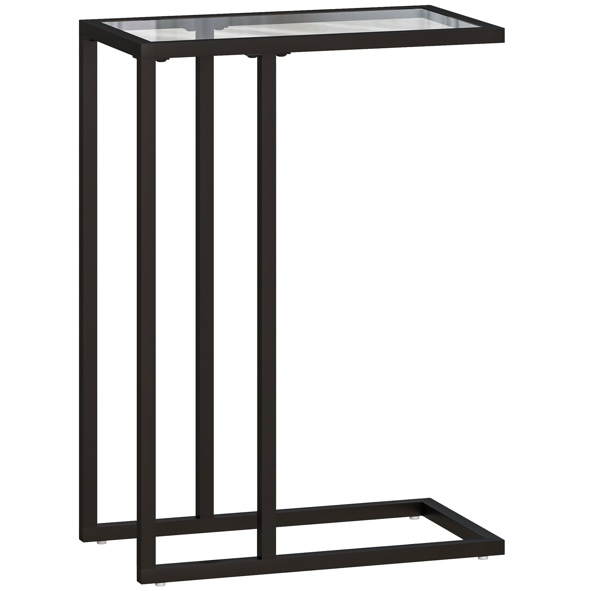 C-Shaped Side Table with Tempered Glass Top, Steel Frame, Coffee Table for Living Room, Bedroom, 46 x 25 x 63.5 cm, Oak
