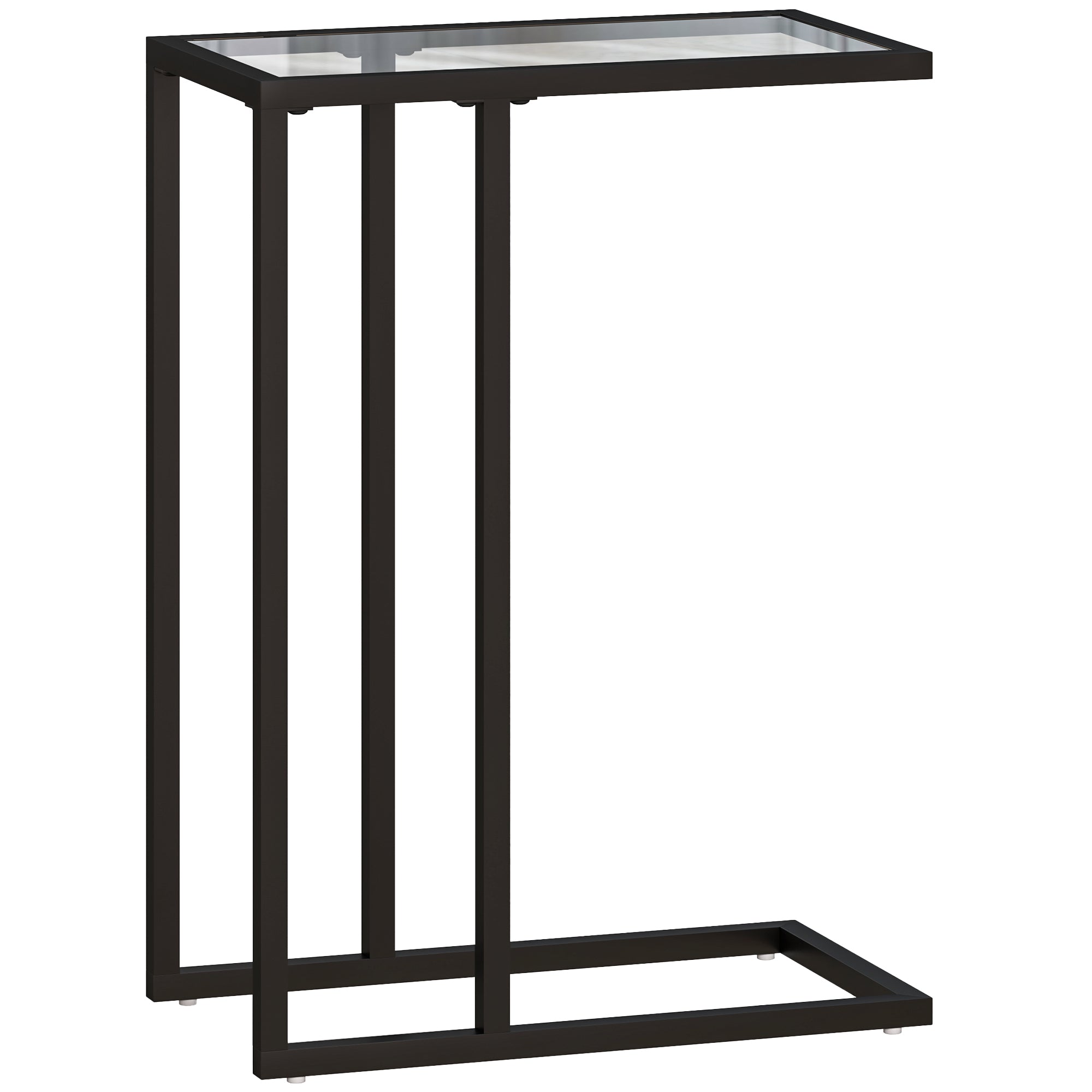 C-Shaped Side Table with Tempered Glass Top, Steel Frame, Coffee Table for Living Room, Bedroom, 46 x 25 x 63.5 cm, Oak