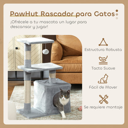 Cat Scratching Tree 81.5 cm Cat Tower with Sisal Posts 2 Platforms Cave and Hanging Ball Stylish Design 50x30x81.5 cm Dark Gray