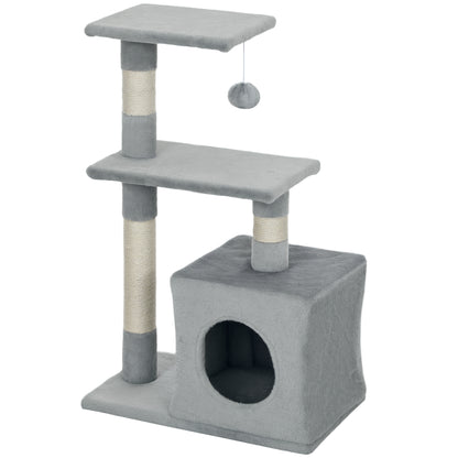 Cat Scratching Tree 81.5 cm Cat Tower with Sisal Posts 2 Platforms Cave and Hanging Ball Stylish Design 50x30x81.5 cm Dark Gray