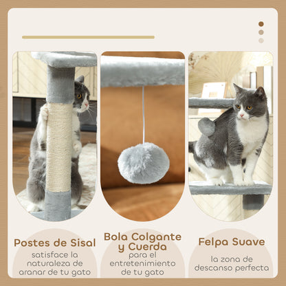 Cat Scratching Tree 81.5 cm Cat Tower with Sisal Posts 2 Platforms Cave and Hanging Ball Stylish Design 50x30x81.5 cm Dark Gray