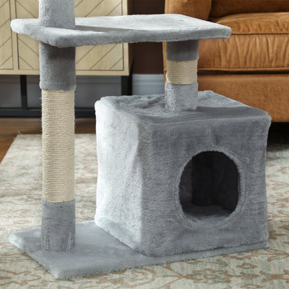 Cat Scratching Tree 81.5 cm Cat Tower with Sisal Posts 2 Platforms Cave and Hanging Ball Stylish Design 50x30x81.5 cm Dark Gray