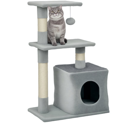 Cat Scratching Tree 81.5 cm Cat Tower with Sisal Posts 2 Platforms Cave and Hanging Ball Stylish Design 50x30x81.5 cm Dark Gray