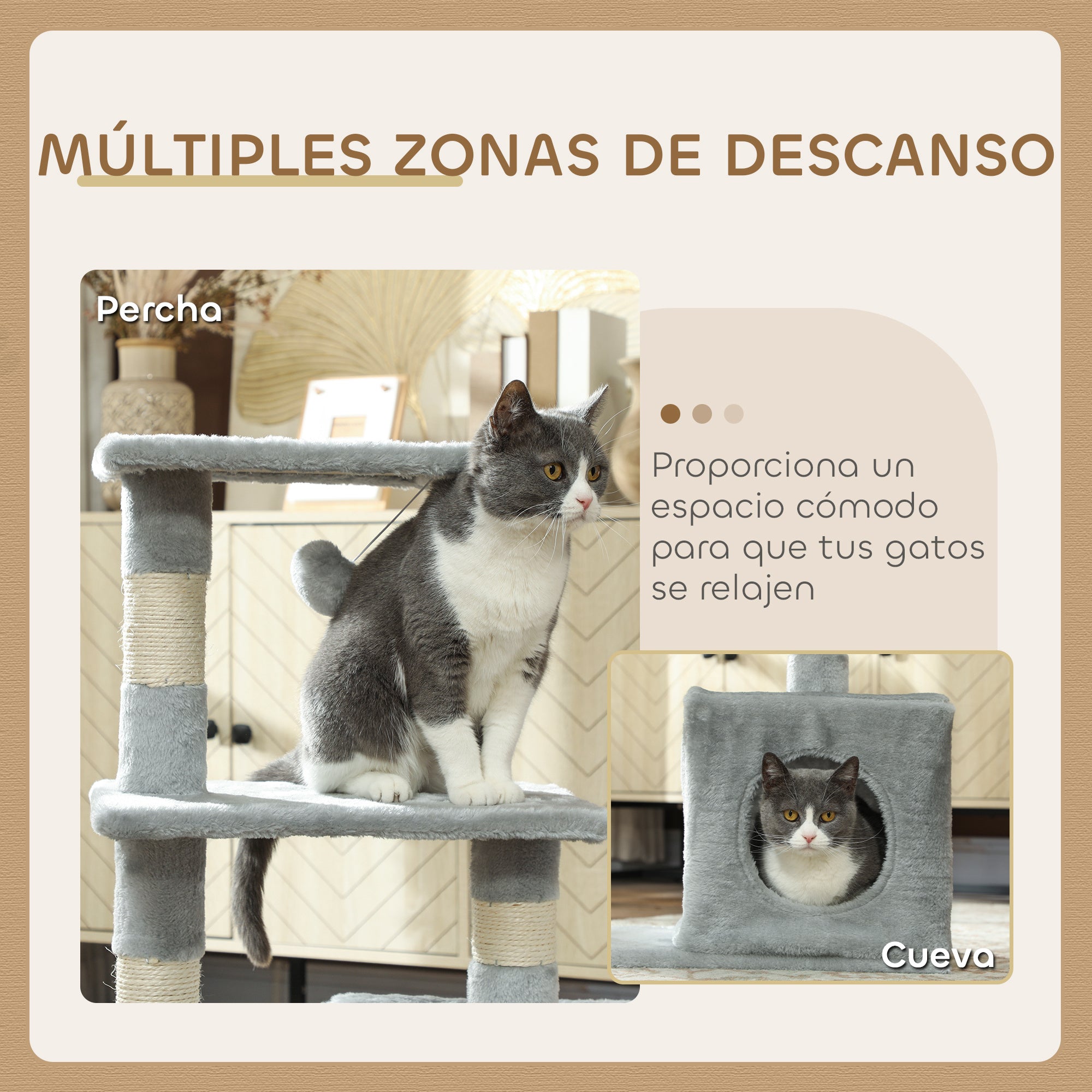 Cat Scratching Tree 81.5 cm Cat Tower with Sisal Posts 2 Platforms Cave and Hanging Ball Stylish Design 50x30x81.5 cm Dark Gray