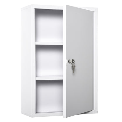 Medicine Cabinet Medicine Cabinet for Medication Storage, Lockable Medicine Cabinet Metal with 3 Compartments First Aid Cabinet, 40 x 18 x 60 cm, White