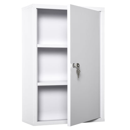 Medicine Cabinet Medicine Cabinet for Medication Storage, Lockable Medicine Cabinet Metal with 3 Compartments First Aid Cabinet, 40 x 18 x 60 cm, White