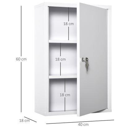 Medicine Cabinet Medicine Cabinet for Medication Storage, Lockable Medicine Cabinet Metal with 3 Compartments First Aid Cabinet, 40 x 18 x 60 cm, White