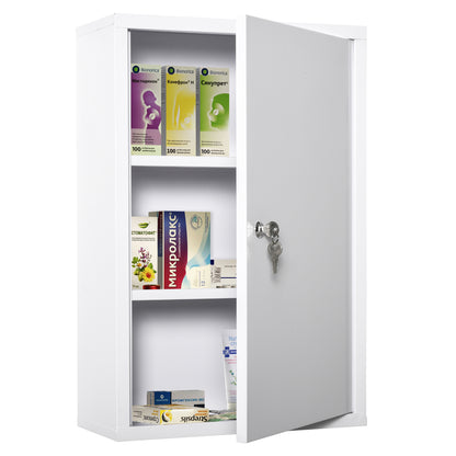 Medicine Cabinet Medicine Cabinet for Medication Storage, Lockable Medicine Cabinet Metal with 3 Compartments First Aid Cabinet, 40 x 18 x 60 cm, White