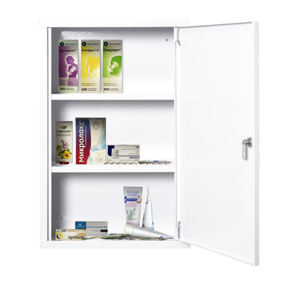 Medicine Cabinet Medicine Cabinet for Medication Storage, Lockable Medicine Cabinet Metal with 3 Compartments First Aid Cabinet, 40 x 18 x 60 cm, White