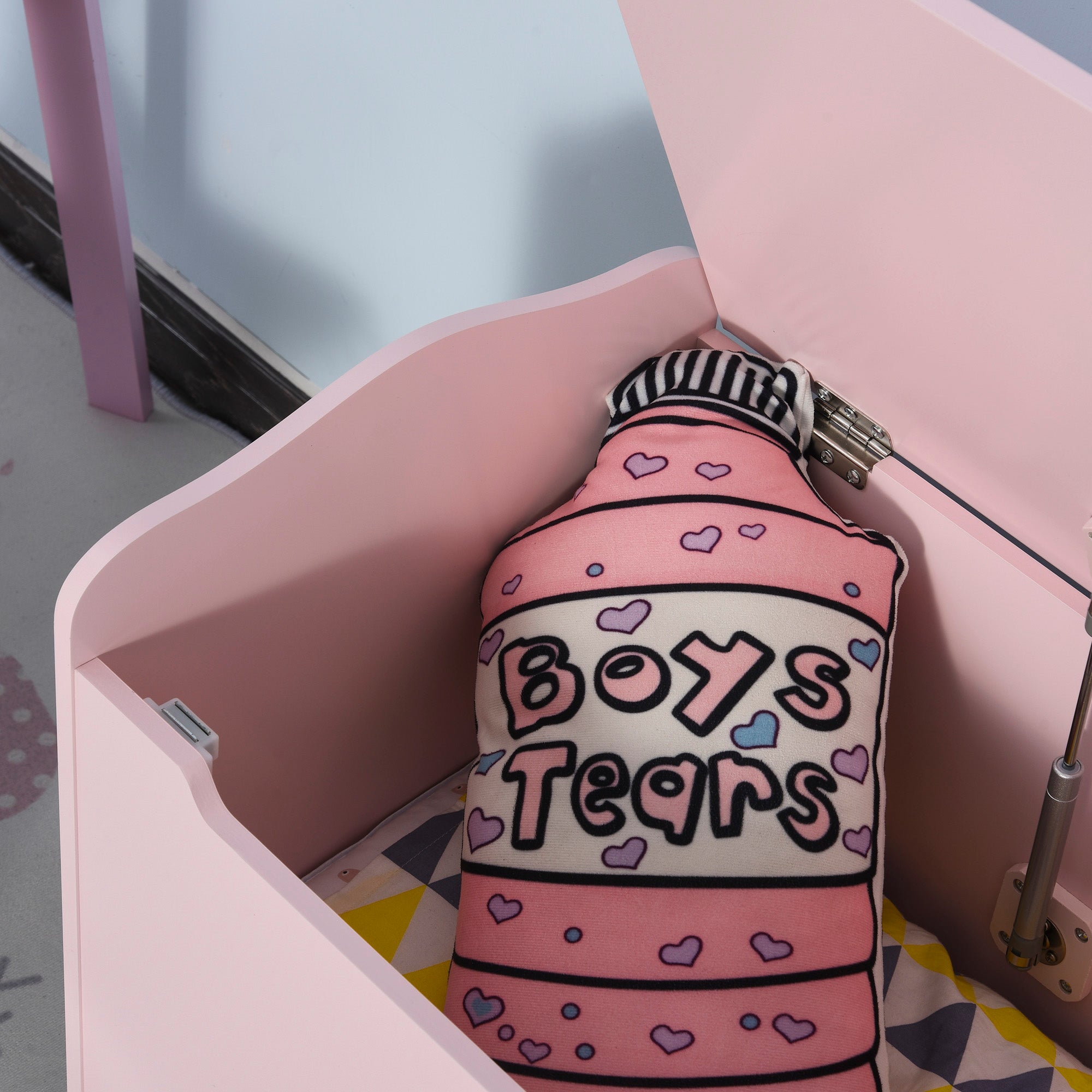 Children's Toy Chests Toy Box Storage Trunk dim. 60L x 40W x 48H cm pneumatic strut MDF pink