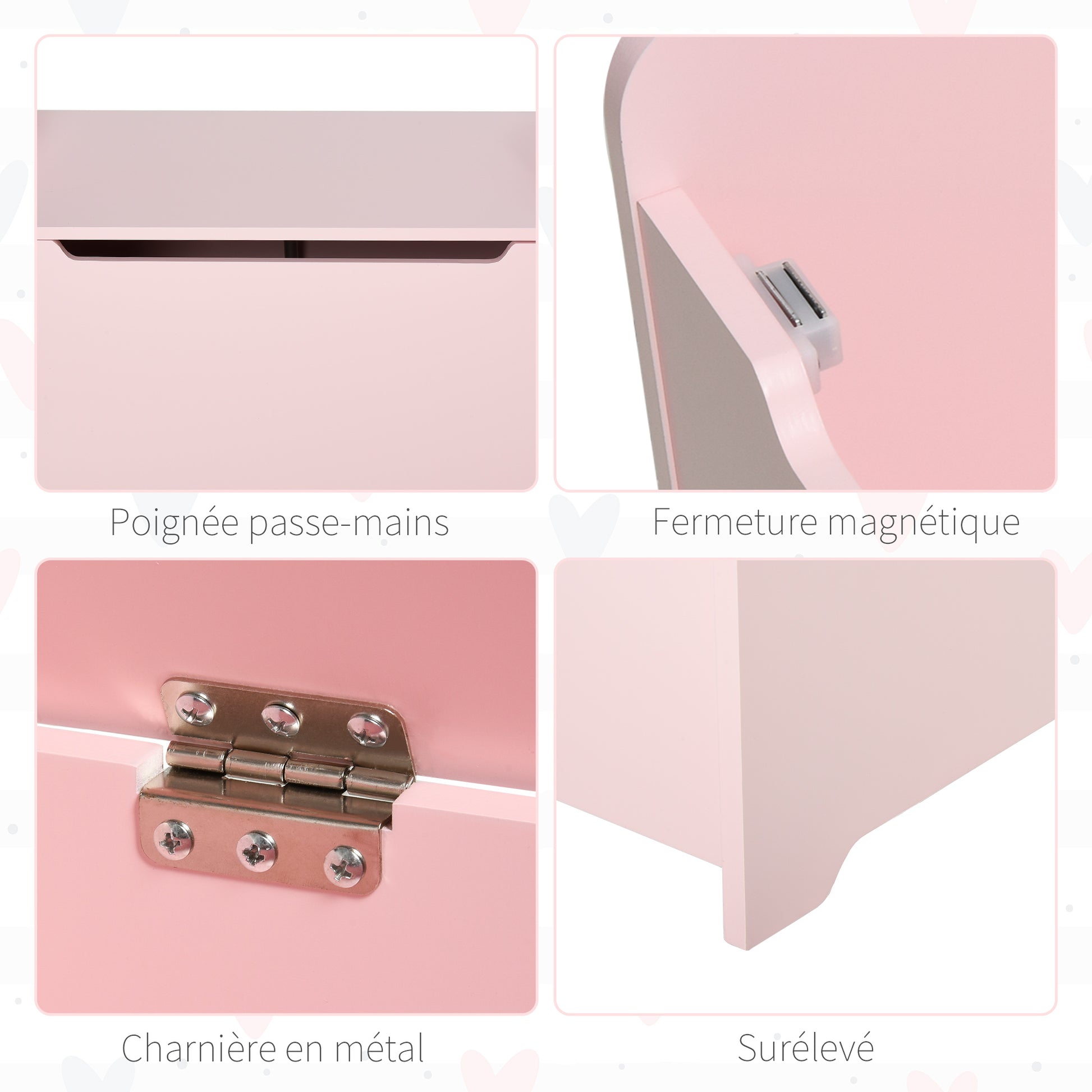 Children's Toy Chests Toy Box Storage Trunk dim. 60L x 40W x 48H cm pneumatic strut MDF pink