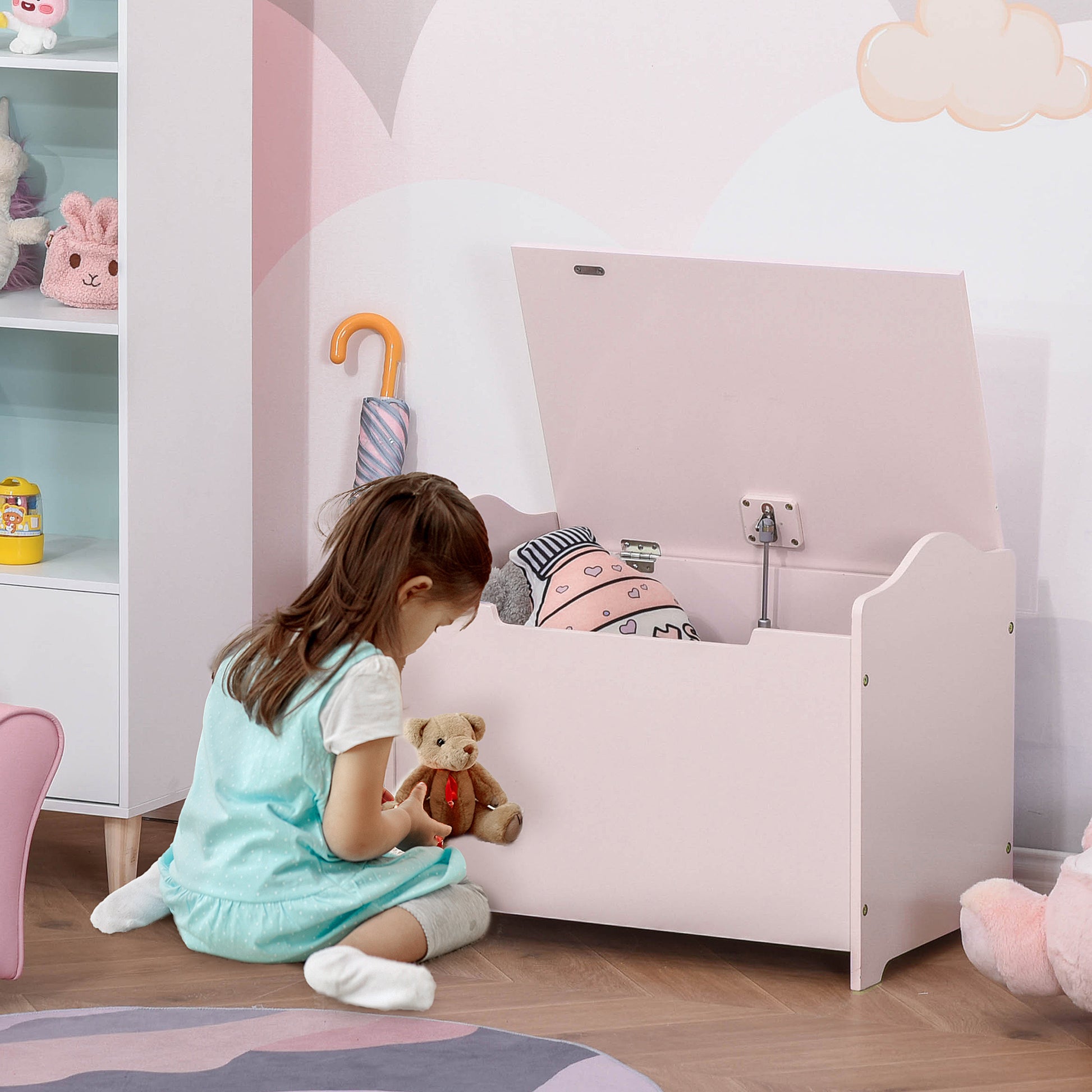 Children's Toy Chests Toy Box Storage Trunk dim. 60L x 40W x 48H cm pneumatic strut MDF pink