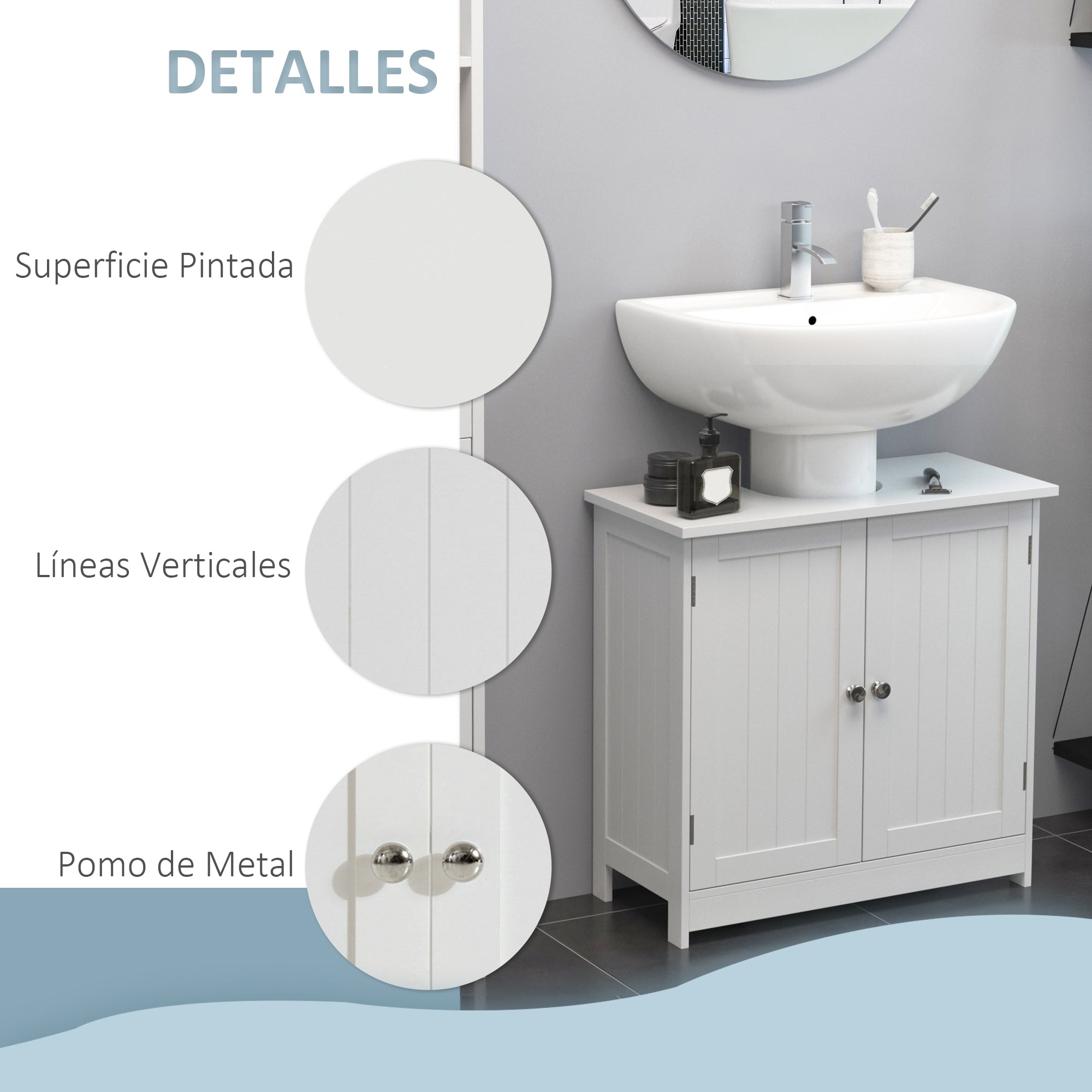 Under Sink Bathroom Cabinet Storage Unit 60x30x60cm White