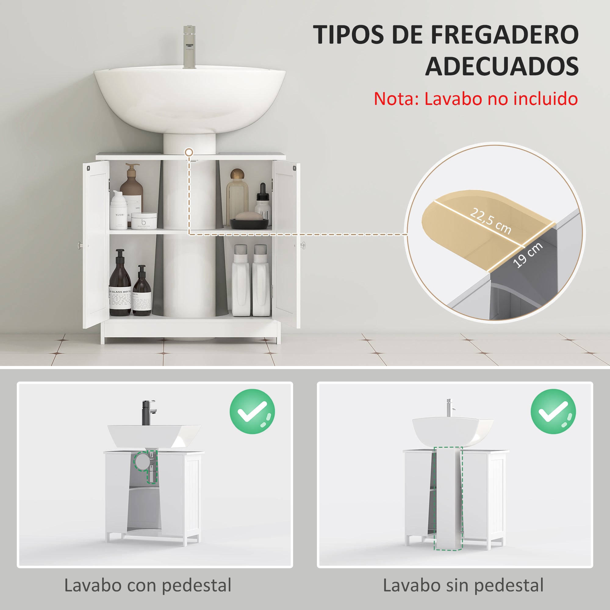 Under Sink Bathroom Cabinet Storage Unit 60x30x60cm White