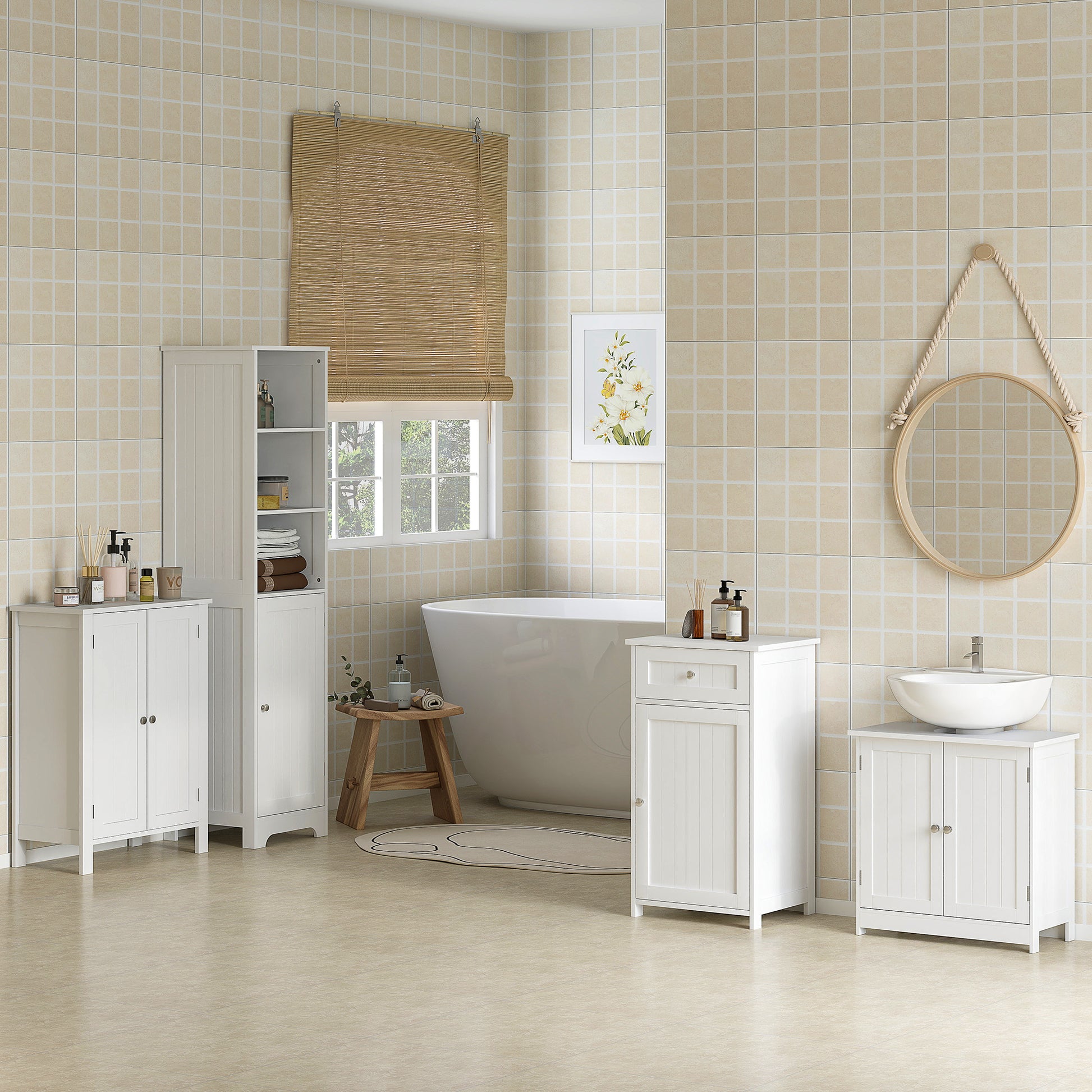 Under Sink Bathroom Cabinet Storage Unit 60x30x60cm White