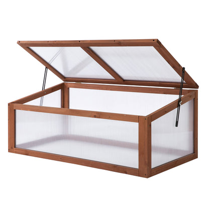 Cold Frame Wood, Mini Greenhouse 100 x 65 x 40 cm, Greenhouse with Cover, UV Protection, Light-Transmitting Cold Frame Box, Winterproof Raised Bed for Garden, Brown