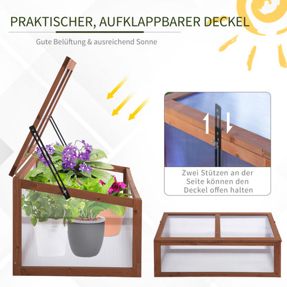 Cold Frame Wood, Mini Greenhouse 100 x 65 x 40 cm, Greenhouse with Cover, UV Protection, Light-Transmitting Cold Frame Box, Winterproof Raised Bed for Garden, Brown