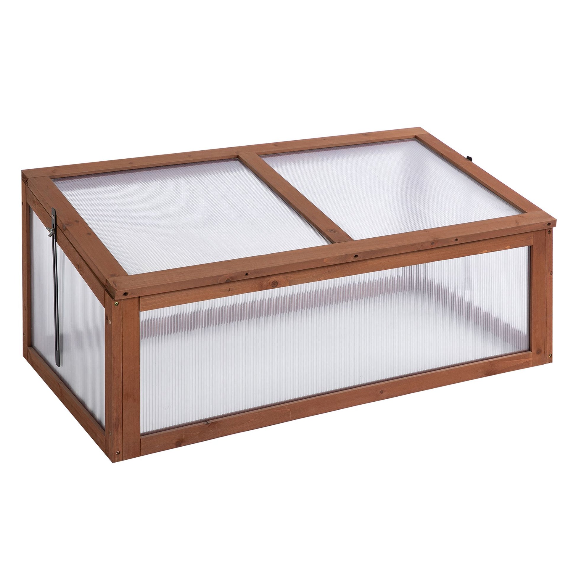 Cold Frame Wood, Mini Greenhouse 100 x 65 x 40 cm, Greenhouse with Cover, UV Protection, Light-Transmitting Cold Frame Box, Winterproof Raised Bed for Garden, Brown