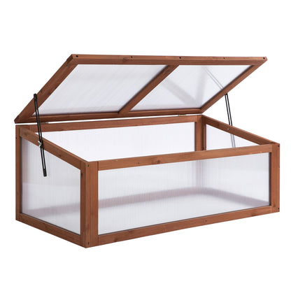 Cold Frame Wood, Mini Greenhouse 100 x 65 x 40 cm, Greenhouse with Cover, UV Protection, Light-Transmitting Cold Frame Box, Winterproof Raised Bed for Garden, Brown