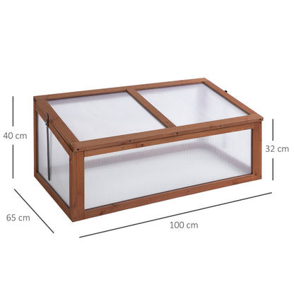 Cold Frame Wood, Mini Greenhouse 100 x 65 x 40 cm, Greenhouse with Cover, UV Protection, Light-Transmitting Cold Frame Box, Winterproof Raised Bed for Garden, Brown