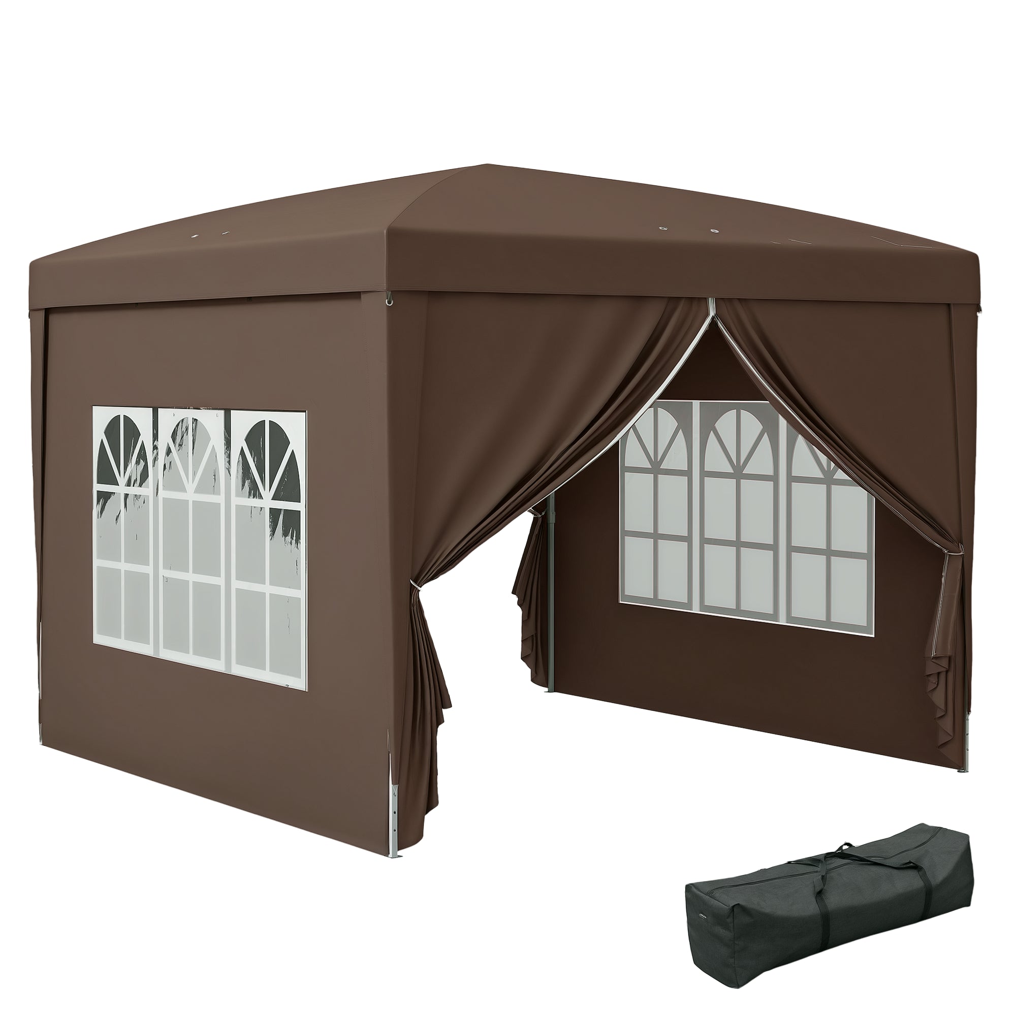 Pavilion approx. 3x3m, Waterproof Stable Winterproof Pop-up Folding Pavilion, UV Protection 50+, Foldable Party Tent Garden Tent with 4 Side Panels Bag Garden Pavilion for Camping Garden, Coffee