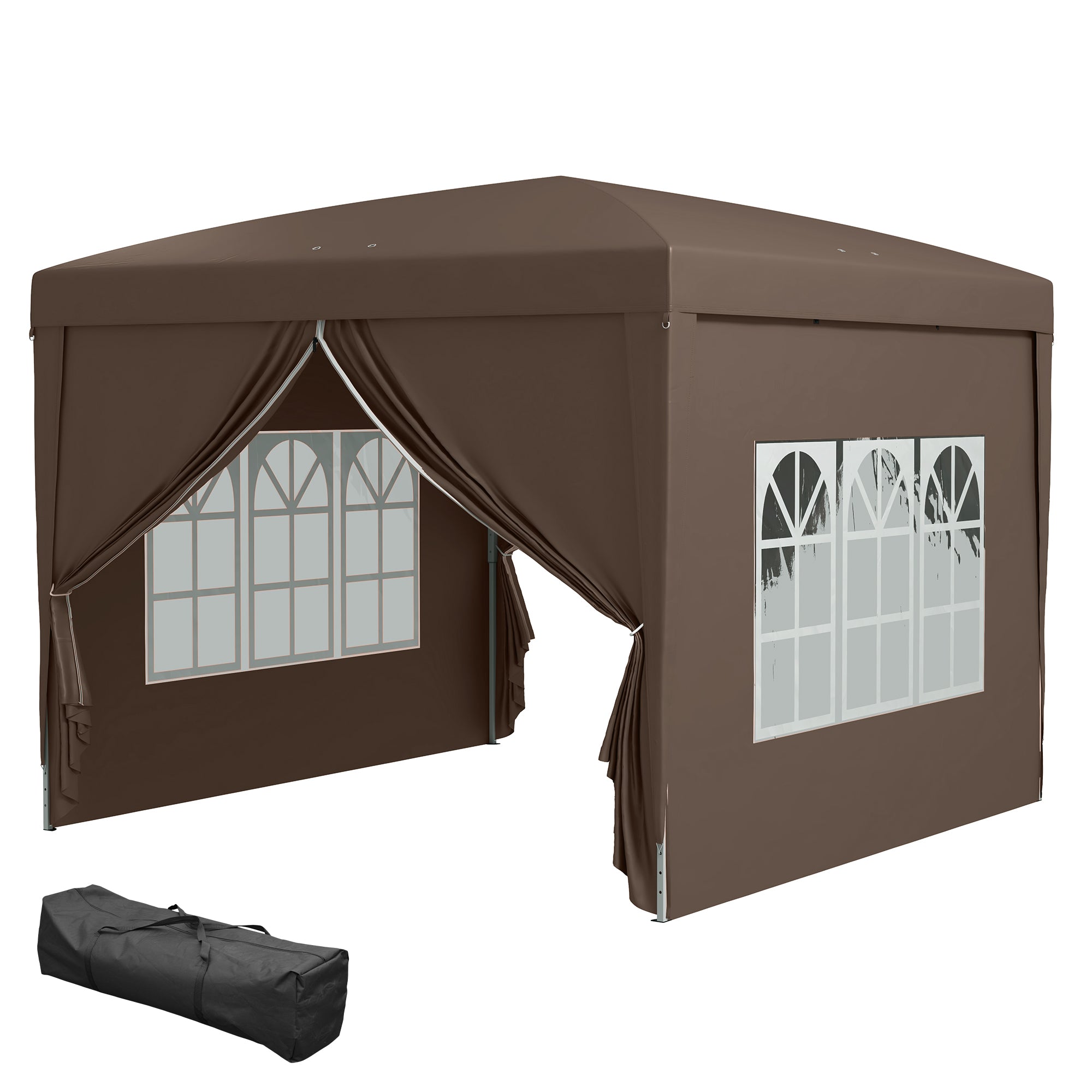 Pavilion approx. 3x3m, Waterproof Stable Winterproof Pop-up Folding Pavilion, UV Protection 50+, Foldable Party Tent Garden Tent with 4 Side Panels Bag Garden Pavilion for Camping Garden, Coffee