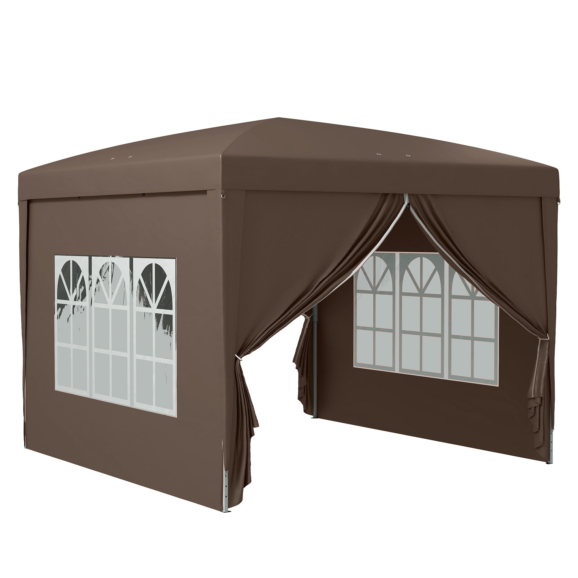 Pavilion approx. 3x3m, Waterproof Stable Winterproof Pop-up Folding Pavilion, UV Protection 50+, Foldable Party Tent Garden Tent with 4 Side Panels Bag Garden Pavilion for Camping Garden, Coffee