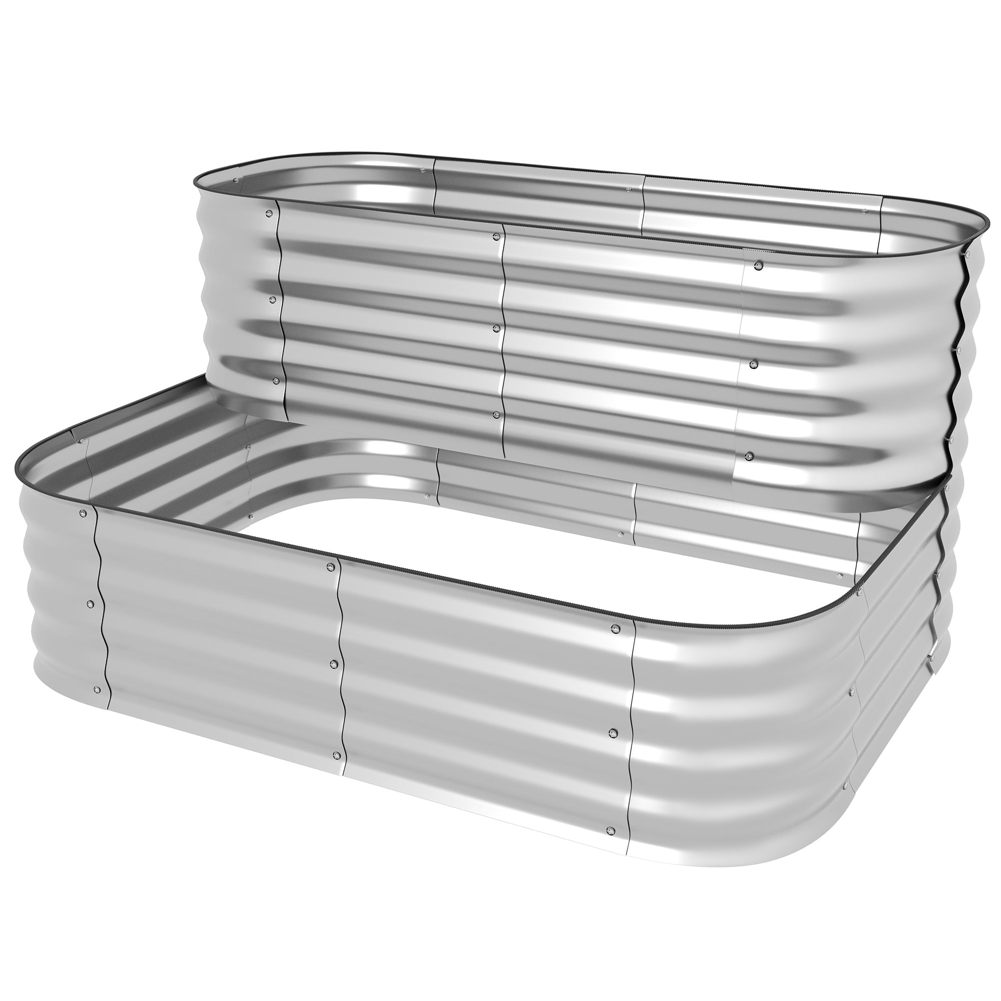 Raised Garden Bed Metal, 2-Tier Planter, Plant Box, Vegetable Bed with Screws, Herb Garden for Garden, Balcony, Silver, 118 x 45 x 30 cm