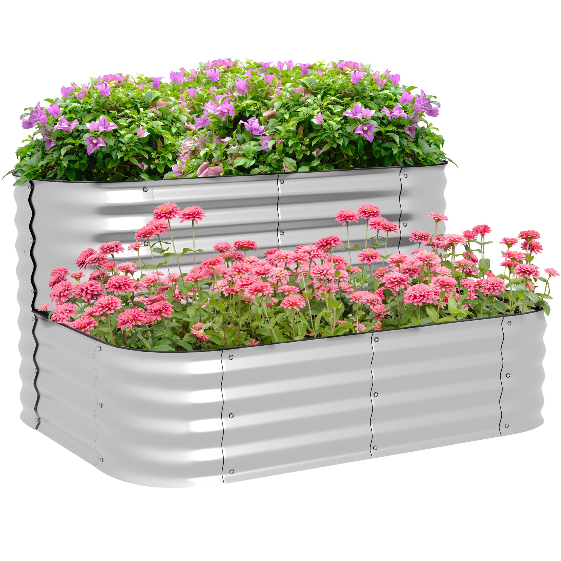 Raised Garden Bed Metal, 2-Tier Planter, Plant Box, Vegetable Bed with Screws, Herb Garden for Garden, Balcony, Silver, 118 x 45 x 30 cm