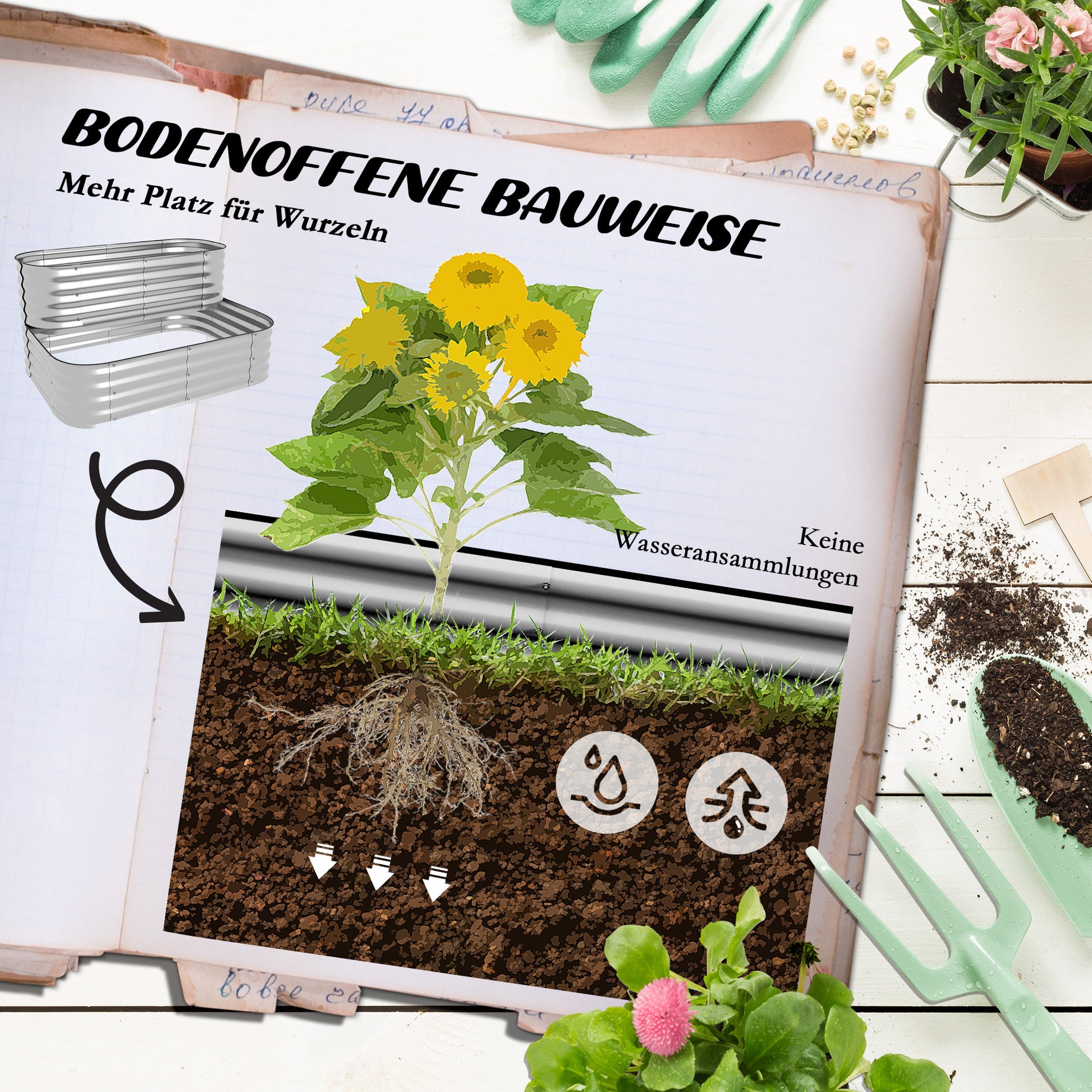 Raised Garden Bed Metal, 2-Tier Planter, Plant Box, Vegetable Bed with Screws, Herb Garden for Garden, Balcony, Silver, 118 x 45 x 30 cm