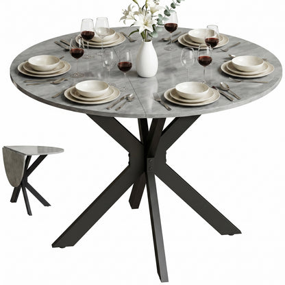 Round Folding Dining Table, Seats 2–6, Steel Spider-Leg Folding Table for Small Spaces, Dining Room, Kitchen, 43.3 x 43.3 x 29.9 in, Cement Gray