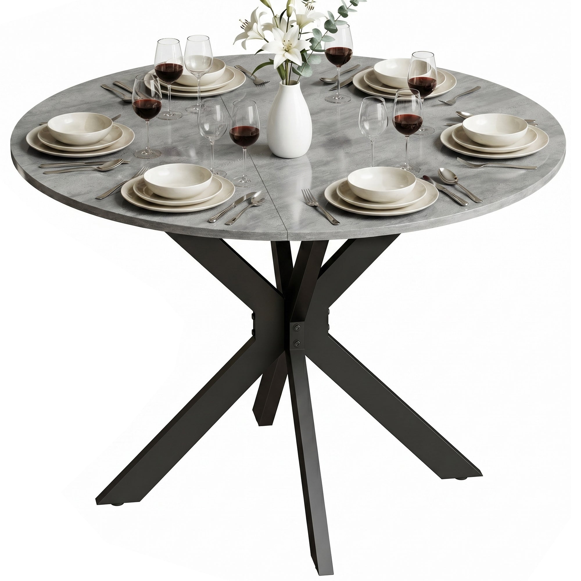 Round Folding Dining Table, Seats 2–6, Steel Spider-Leg Folding Table for Small Spaces, Dining Room, Kitchen, 43.3 x 43.3 x 29.9 in, Cement Gray
