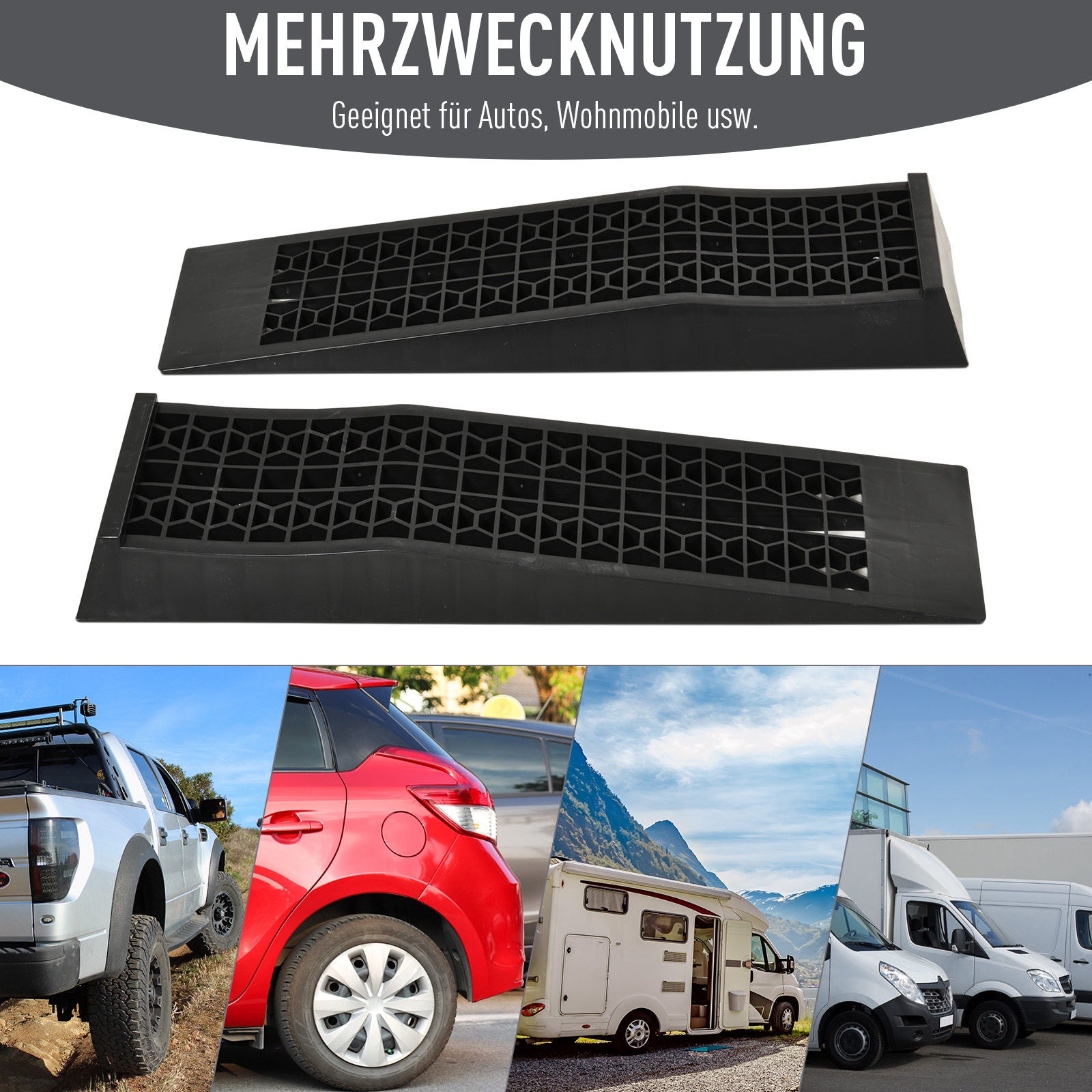 2-Piece Set of Rubber Ramps 3T PP Black 70 x 19.5 x 7.8 cm