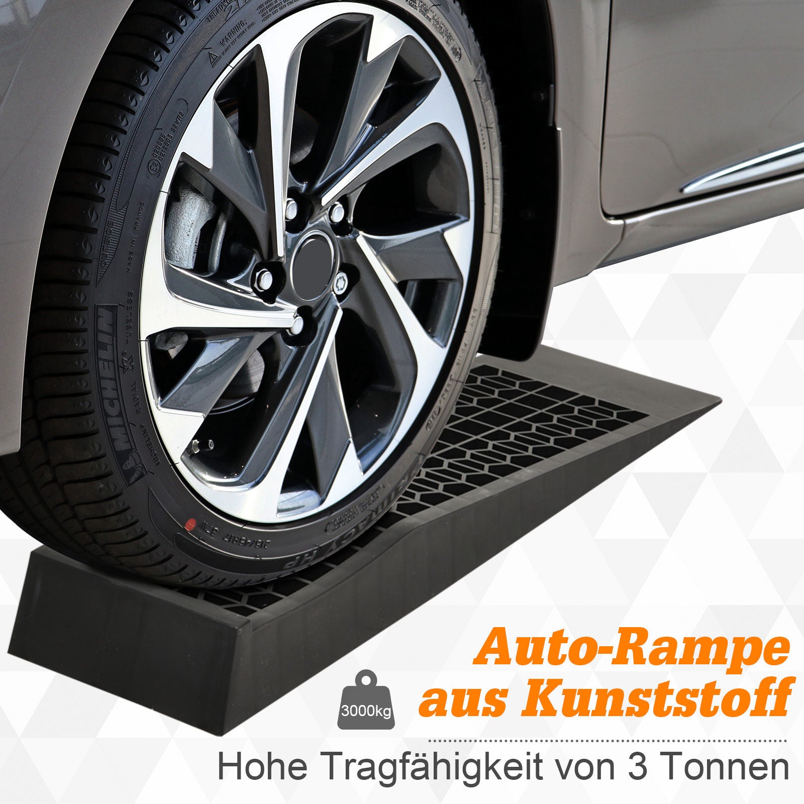 2-Piece Set of Rubber Ramps 3T PP Black 70 x 19.5 x 7.8 cm