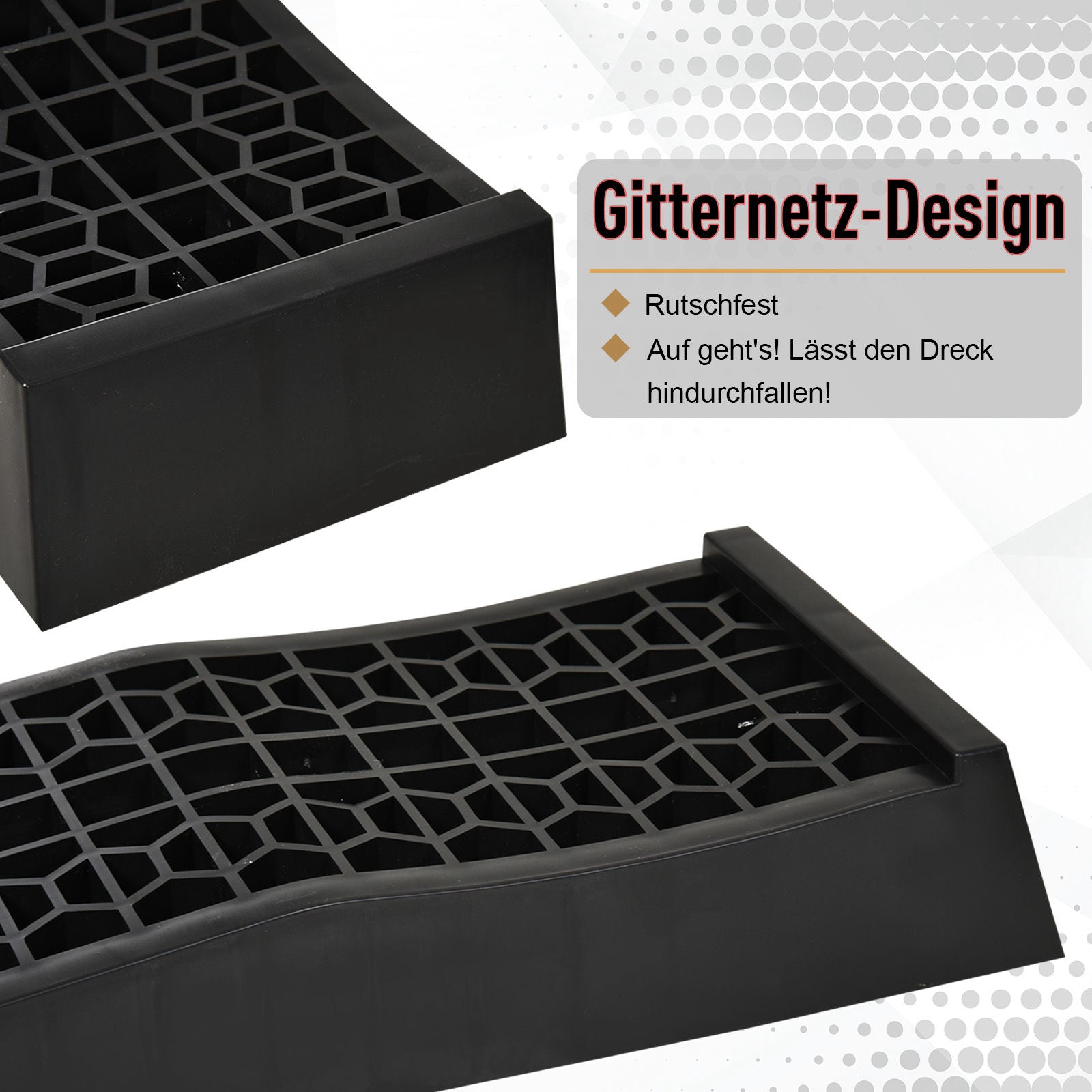 2-Piece Set of Rubber Ramps 3T PP Black 70 x 19.5 x 7.8 cm