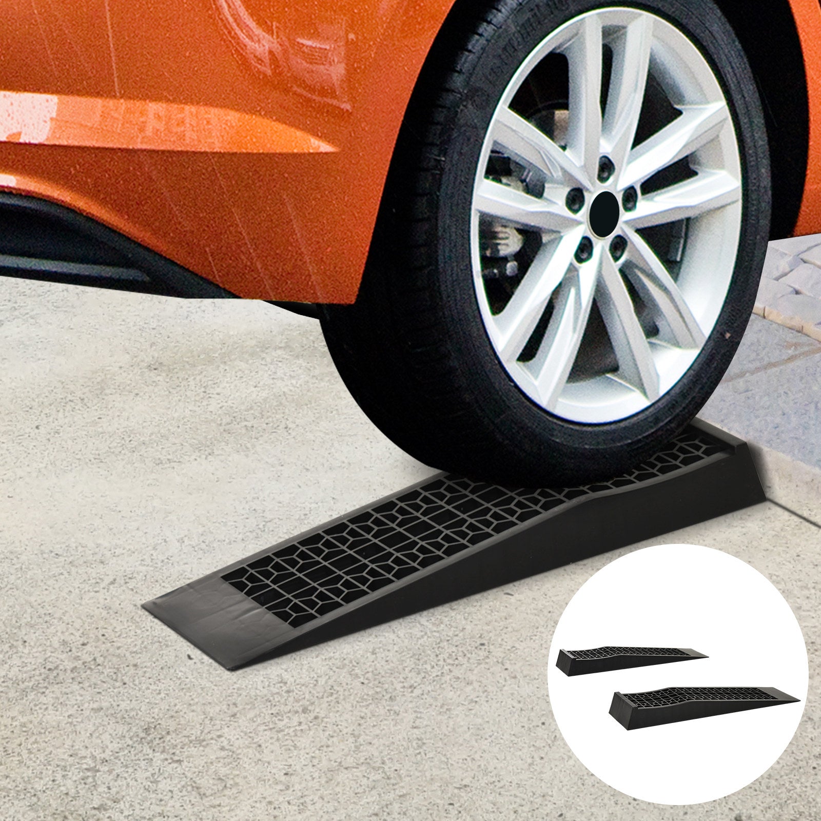 2-Piece Set of Rubber Ramps 3T PP Black 70 x 19.5 x 7.8 cm