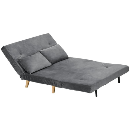 3 in 1 Sleeper Sofa 130 x 78 cm Sofa with Bed Function, Folding Couch with Lumbar Pillows, Velvet Look, Adjustable Backrest for Living Room, Bedroom, Grey