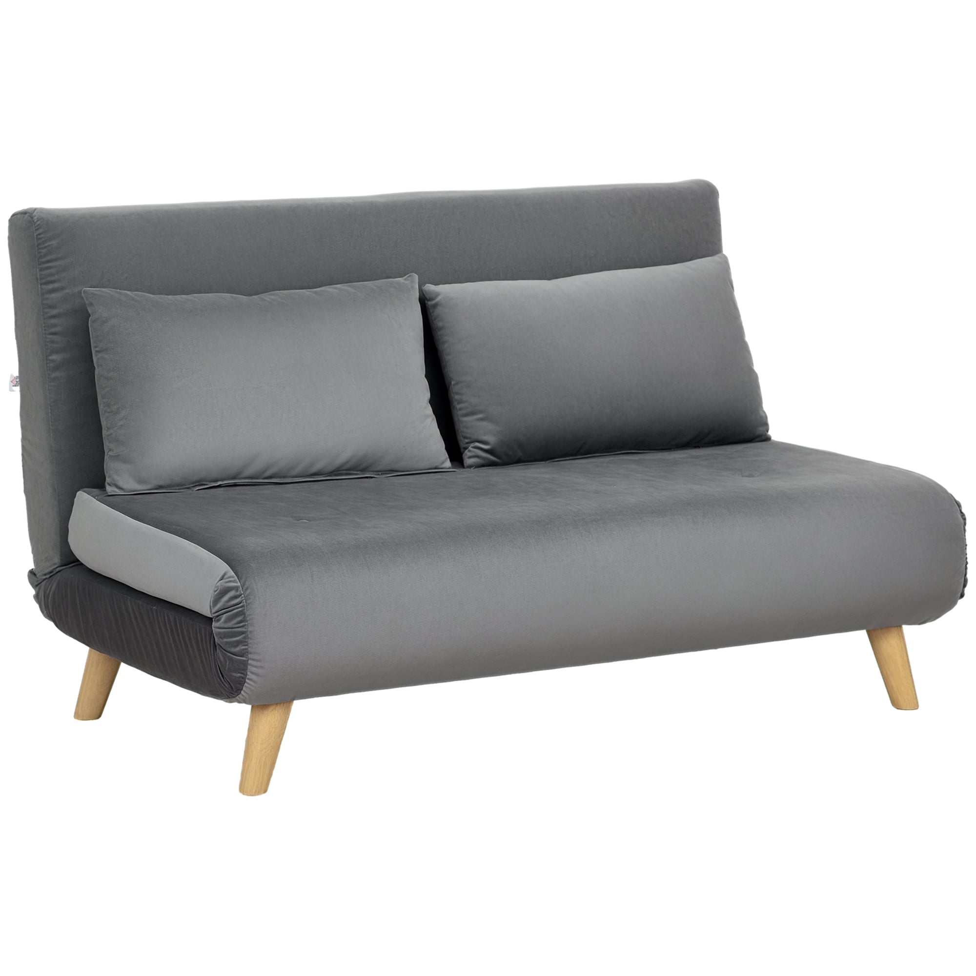 3 in 1 Sleeper Sofa 130 x 78 cm Sofa with Bed Function, Folding Couch with Lumbar Pillows, Velvet Look, Adjustable Backrest for Living Room, Bedroom, Grey
