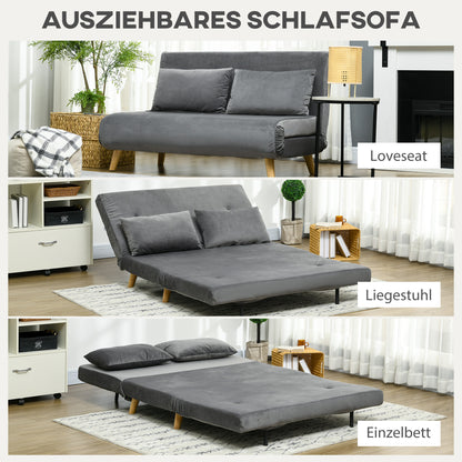 3 in 1 Sleeper Sofa 130 x 78 cm Sofa with Bed Function, Folding Couch with Lumbar Pillows, Velvet Look, Adjustable Backrest for Living Room, Bedroom, Grey