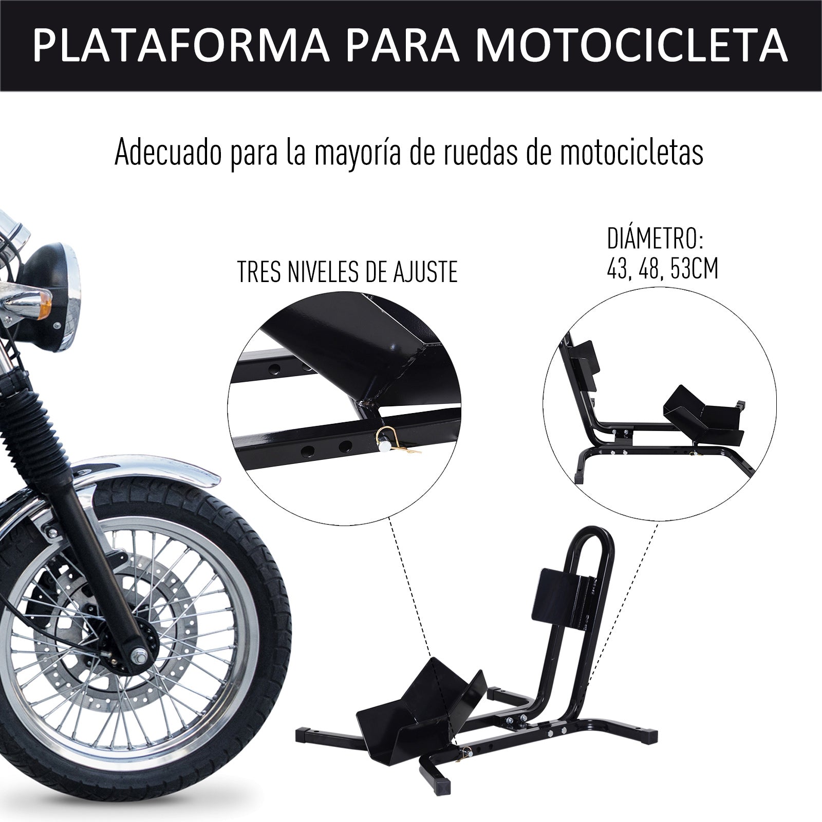 Adjustable Motorcycle Parking Wheel Stand Metal for Wheels ∅43,48,53cm