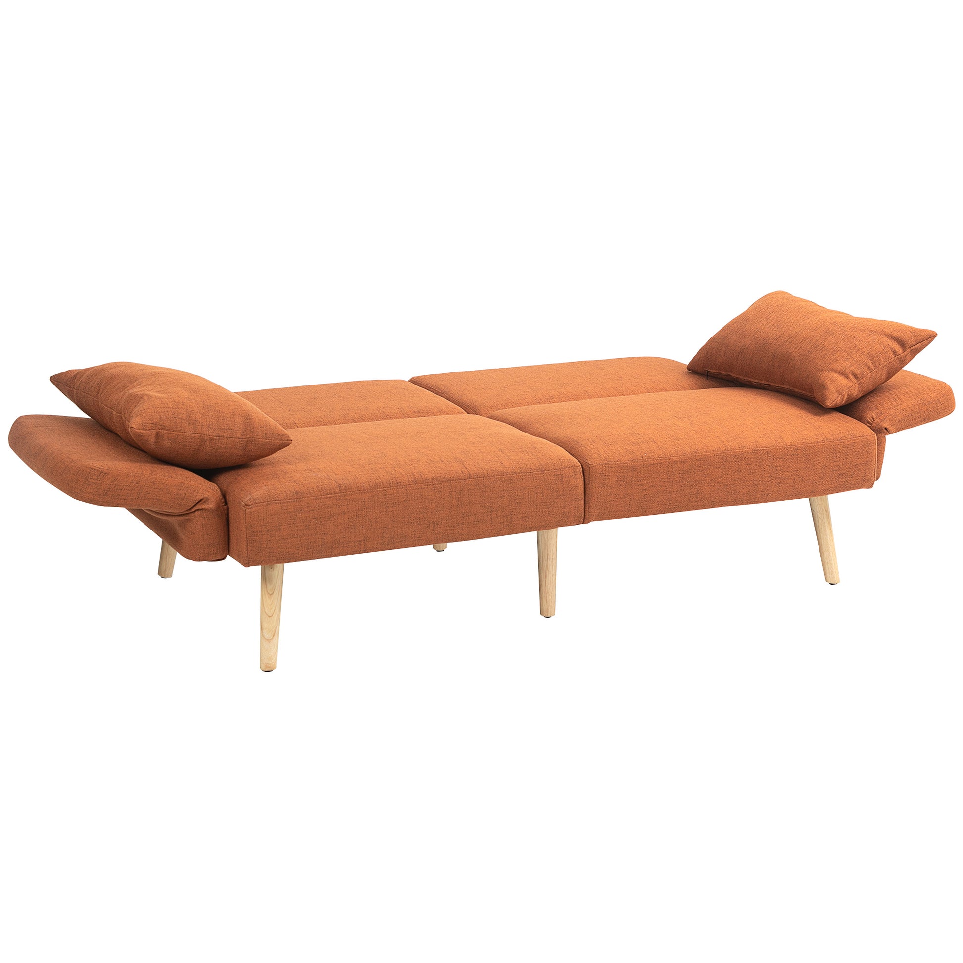 3-Seater Convertible Sofa, 2-Seater Sofa Bed, Reclining Backrest and Adjustable Armrests, Linen-Effect Fabric Click Clack, Solid Wood Legs, 2 Washable Cushions, Brown